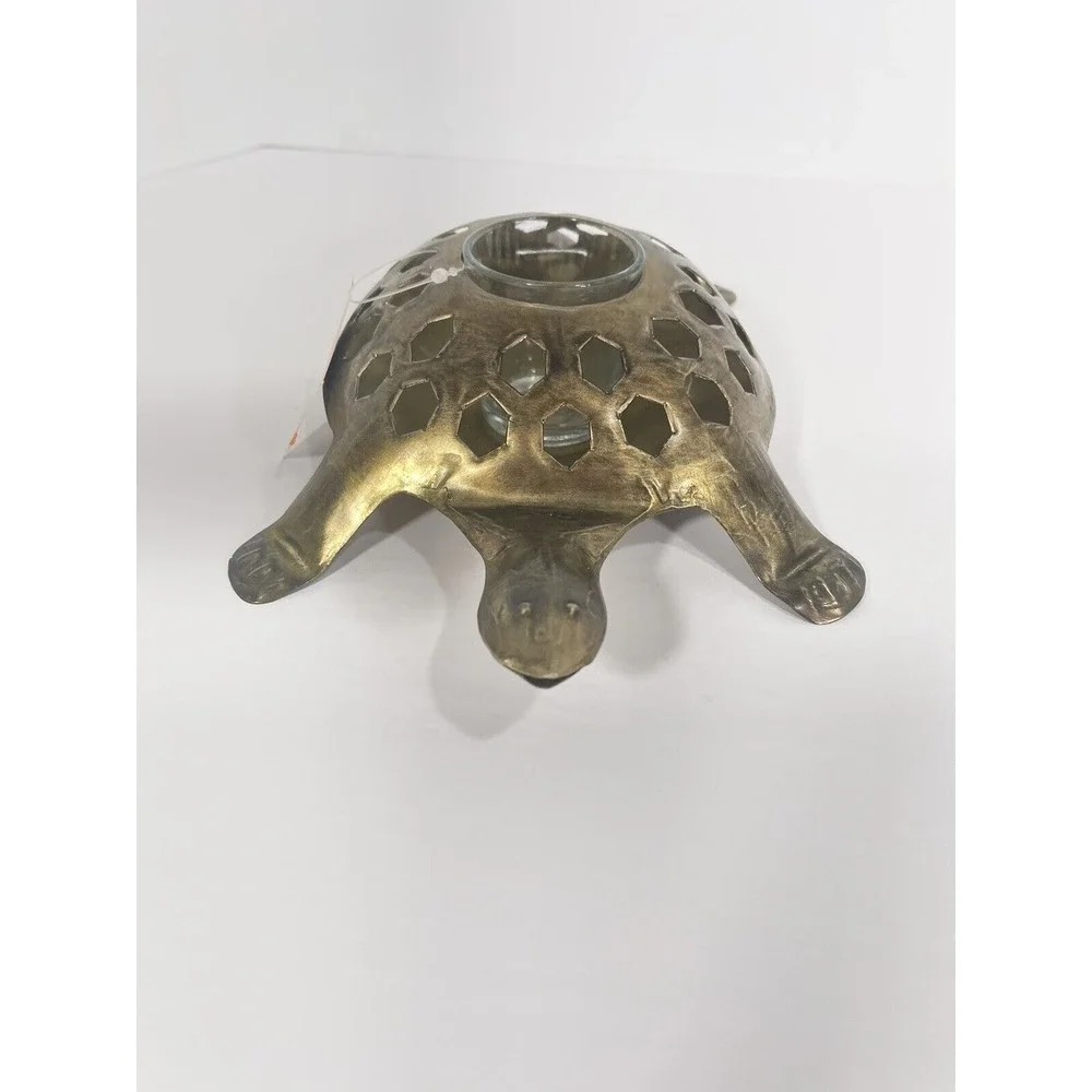 The Bombay Store Golden Brass Turtle Candle Holder Votive Rustic Boho With Tag